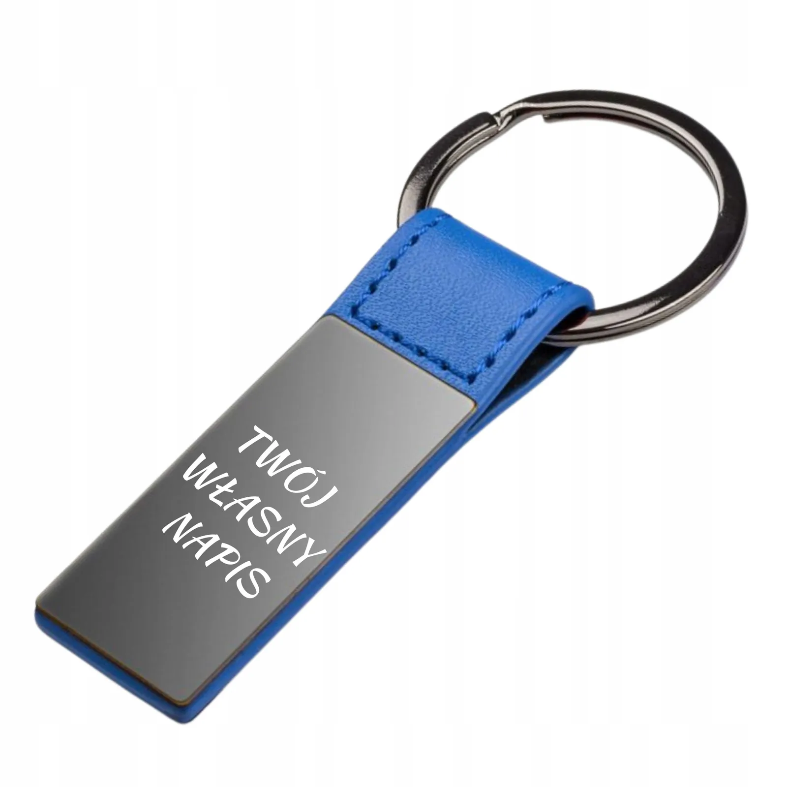 Brelok do kluczy z grawerem metalowy ekoskóra elegancki WŁASNY NAPIS LOGO
