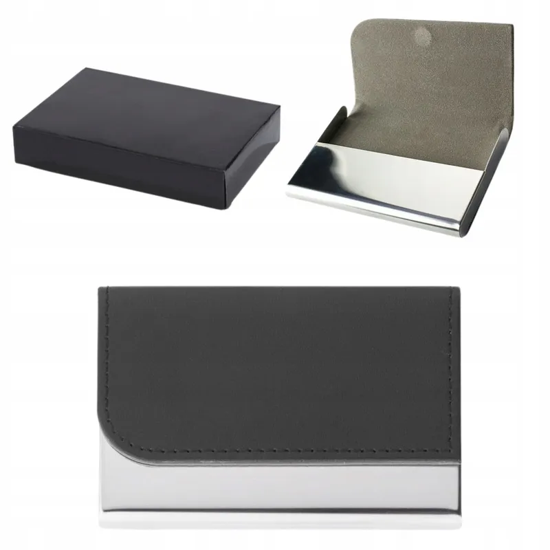 Wizytownik metalowy czarny etui na wizytówki elegancki skórzany PU