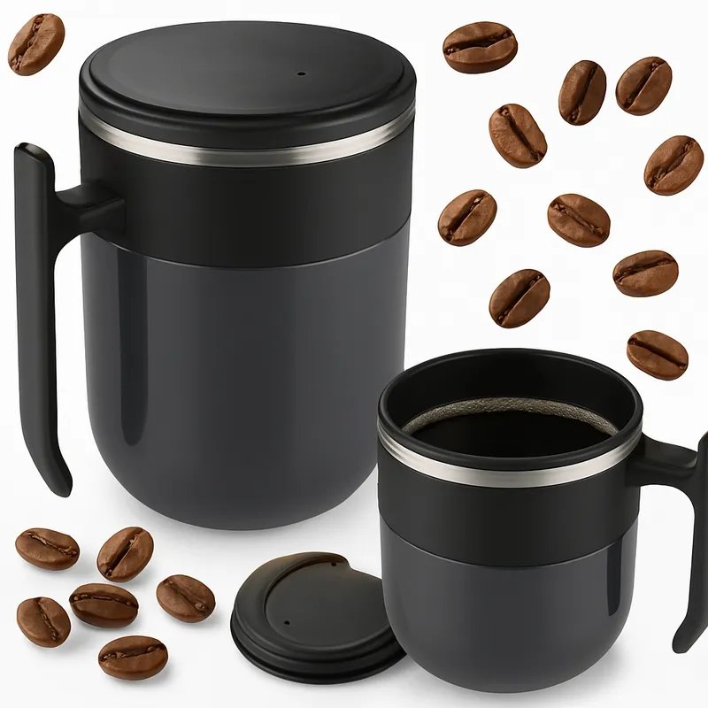 KUBEK TERMICZNY 350ml z podwójną ścianką | STAL + TWORZYWO