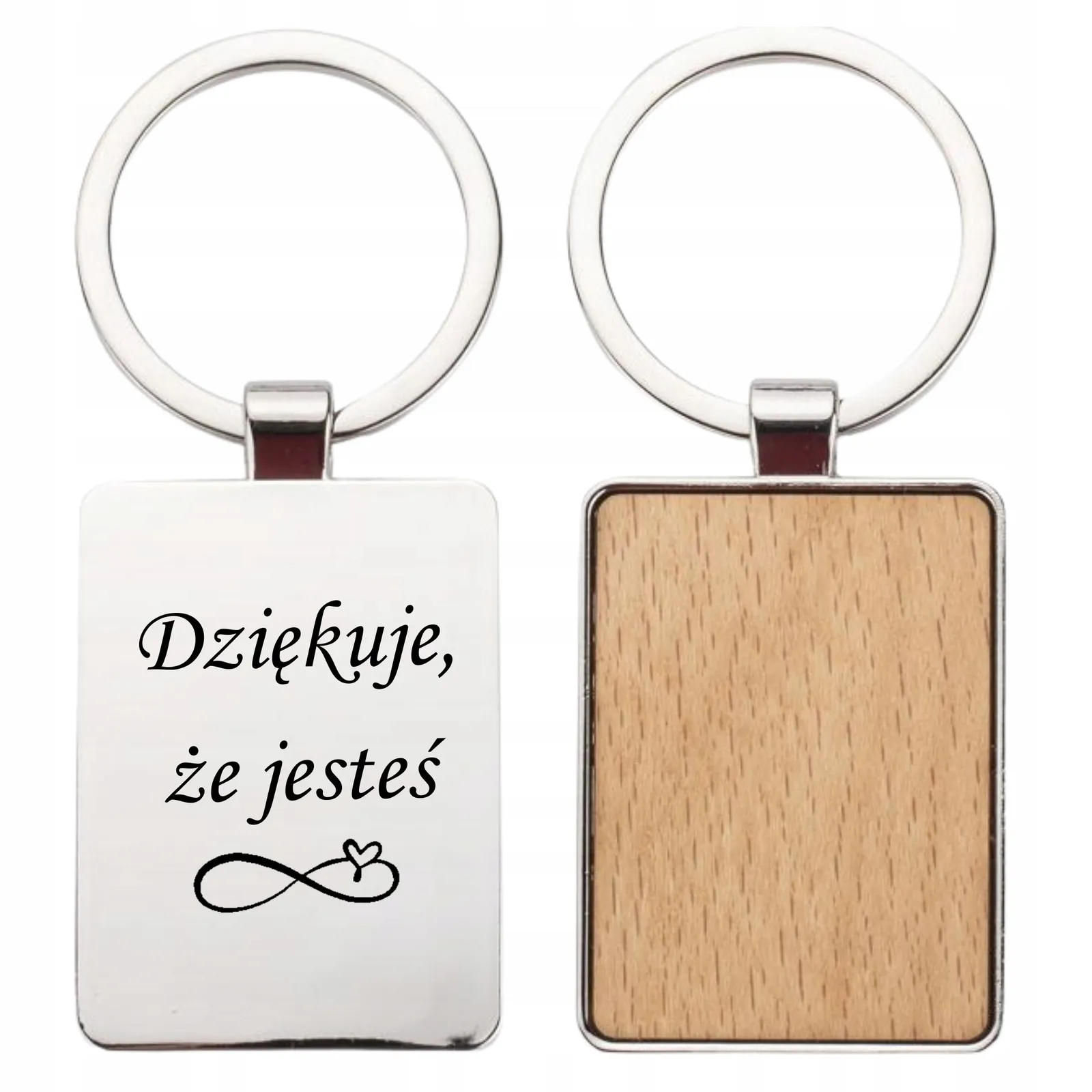 Brelok z grawerem metalowo drewniany personalizowany prezent WŁASNY NAPIS