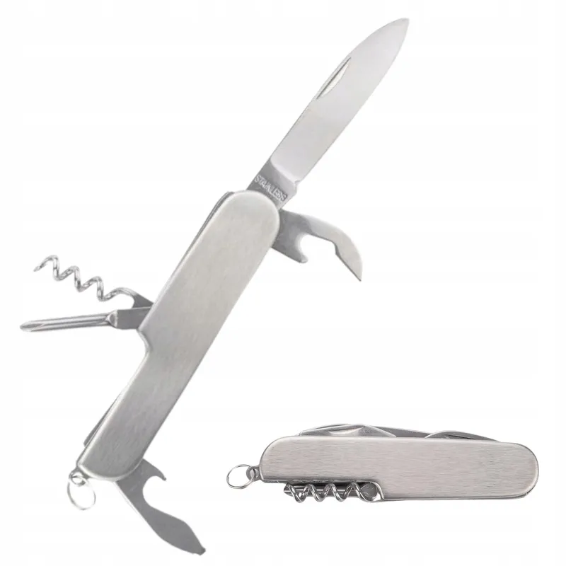 Scyzoryk stalowy wielofunkcyjny kieszonkowy srebrny 6w1 metalowy