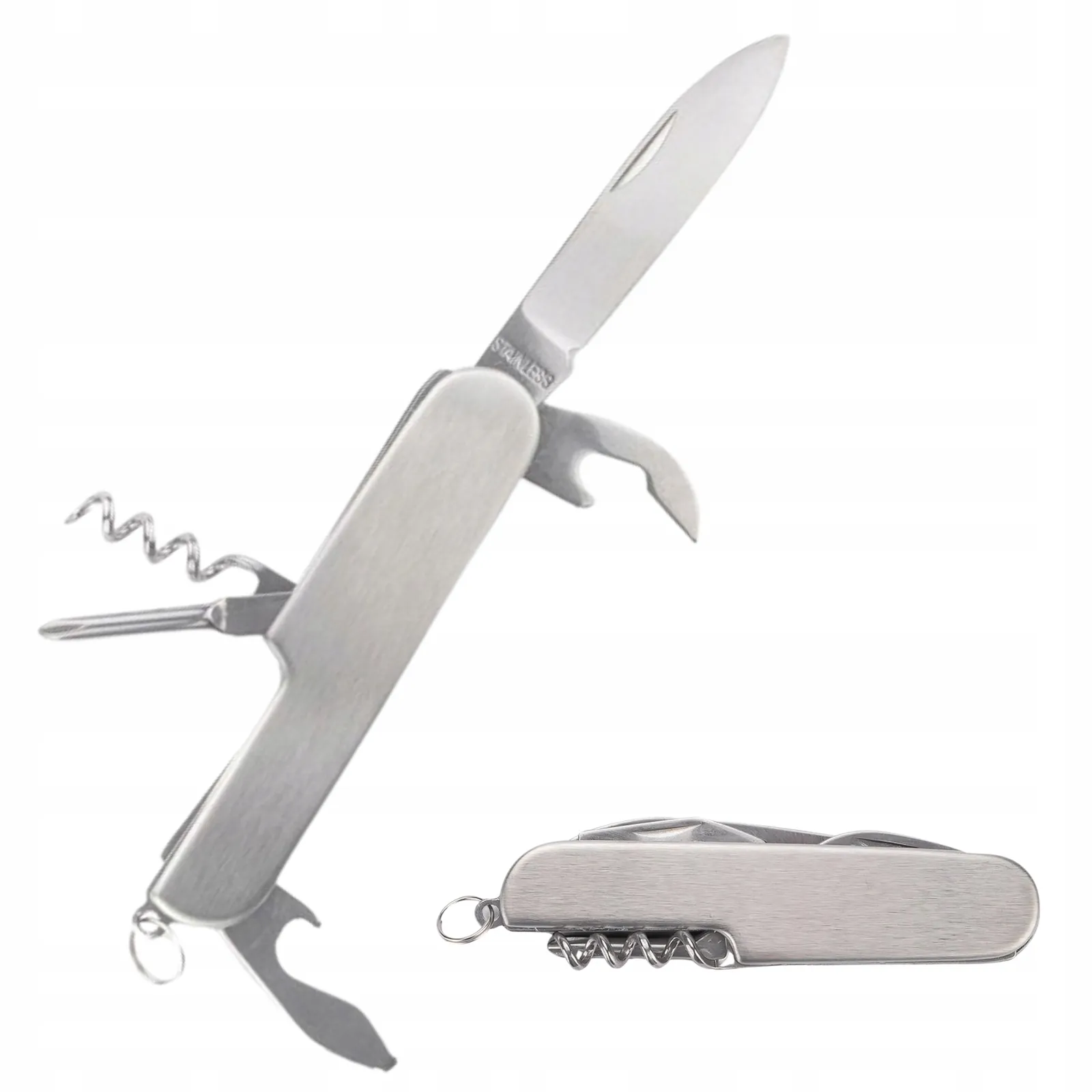 Scyzoryk stalowy wielofunkcyjny kieszonkowy srebrny 6w1 metalowy