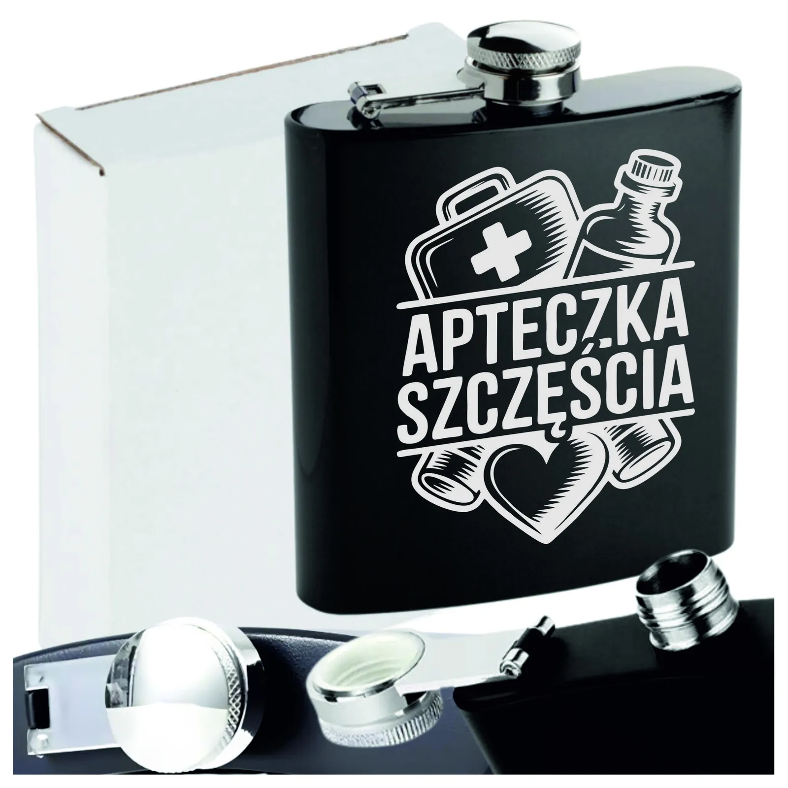 Piersiówka prezent na dzień chłopaka 180ml metalowa z napisem czarna