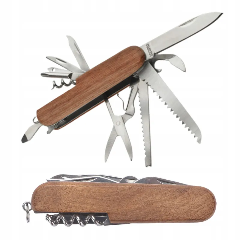 Multitool scyzoryk wielofunkcyjny drewniany nóż kieszonkowy turystyczny