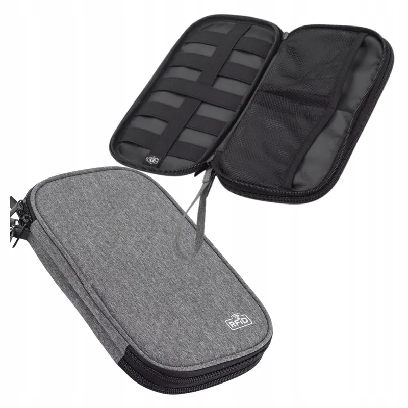 Organizer na karty podróżny etui RFID portfel na dokumenty szary